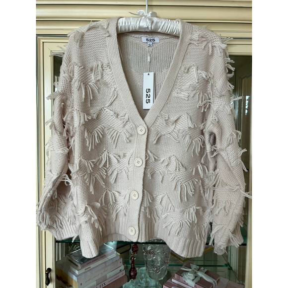 NWT Women's 525 Beige Fringe Knit Cardigan S